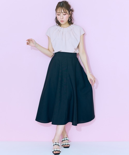marun(マルン)の「<大きいサイズ> ミディ丈麻調フレアスカート marun(スカート・レディース・アイボリー/モカ/ブラック/ライトグレー/チャコール・4L/LL/3L/L/5L)」の8枚目の写真