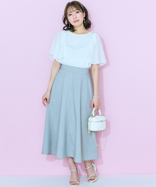 marun(マルン)の「<大きいサイズ> ミディ丈麻調フレアスカート marun(スカート・レディース・アイボリー/モカ/ブラック/ライトグレー/チャコール・4L/LL/3L/L/5L)」の12枚目の写真