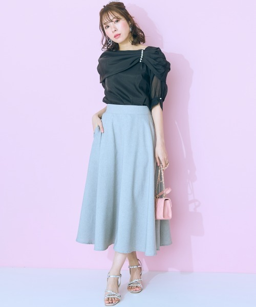 marun(マルン)の「<大きいサイズ> ミディ丈麻調フレアスカート marun(スカート・レディース・アイボリー/モカ/ブラック/ライトグレー/チャコール・4L/LL/3L/L/5L)」の13枚目の写真