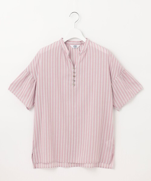 J.PRESS(ジェイプレス)の「【洗える】綿キュプラコードストライプ キーネック ブラウス(シャツ/ブラウス・レディース・ブルー系1/ピンク系1/ふじ色系1・9/11)」の8枚目の写真