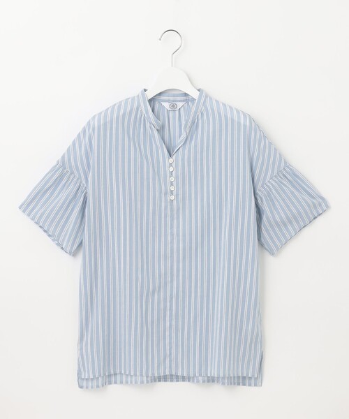 J.PRESS(ジェイプレス)の「【洗える】綿キュプラコードストライプ キーネック ブラウス(シャツ/ブラウス・レディース・ブルー系1/ピンク系1/ふじ色系1・9/11)」の9枚目の写真