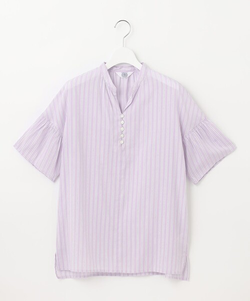 J.PRESS(ジェイプレス)の「【洗える】綿キュプラコードストライプ キーネック ブラウス(シャツ/ブラウス・レディース・ブルー系1/ピンク系1/ふじ色系1・9/11)」の10枚目の写真