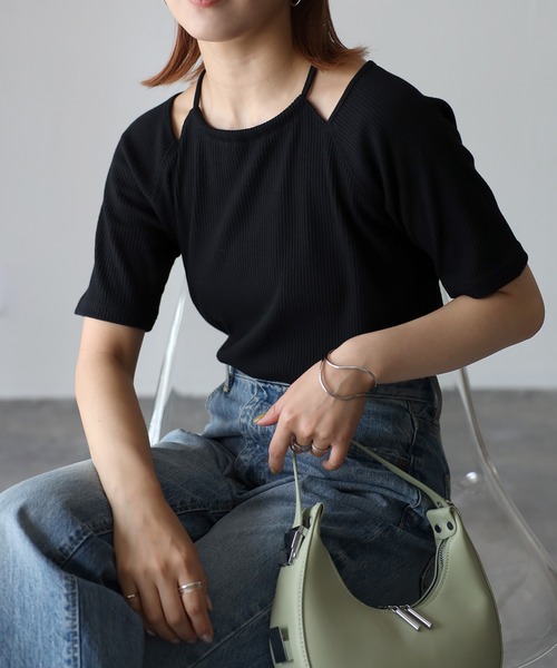 Riberry(リベリー)の「ホルターネックテレコトップス(Tシャツ/カットソー・レディース・オフホワイト/ブラック・FREE)」の10枚目の写真