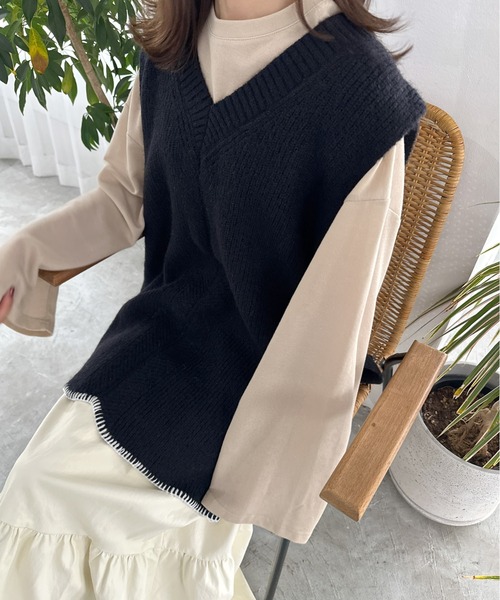 Olu.（オルドット）の「サイドスリットステッチニットベスト（ベスト・レディース・グレー系/ブラック/モカ・FREE）」の22枚目の写真