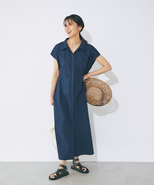 RIVE DROITE（リヴドロワ）の「スキッパーネックギャザーワンピース（ワンピース・レディース・ベージュ/ネイビー・FREE）」の16枚目の写真