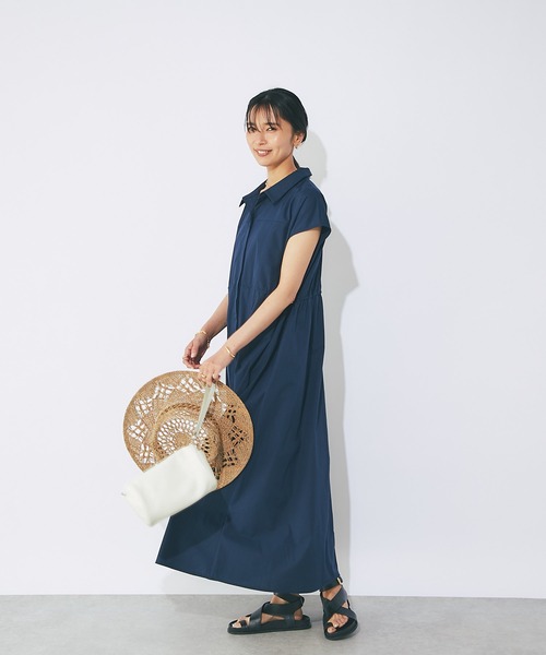 RIVE DROITE（リヴドロワ）の「スキッパーネックギャザーワンピース（ワンピース・レディース・ベージュ/ネイビー・FREE）」の17枚目の写真