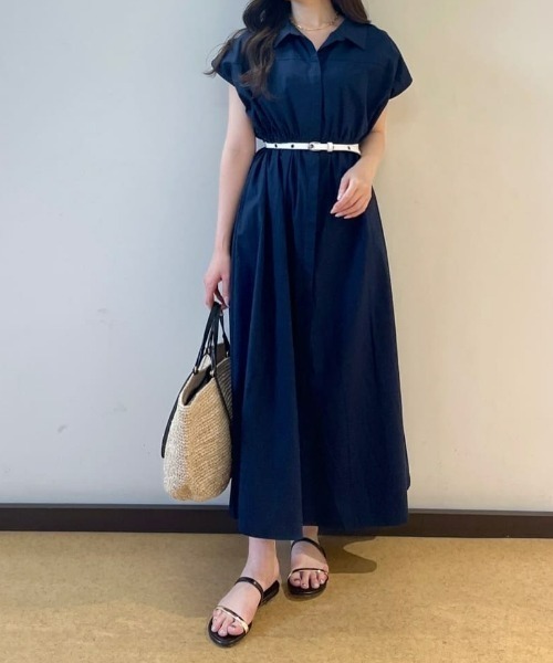 RIVE DROITE（リヴドロワ）の「スキッパーネックギャザーワンピース（ワンピース・レディース・ベージュ/ネイビー・FREE）」の6枚目の写真