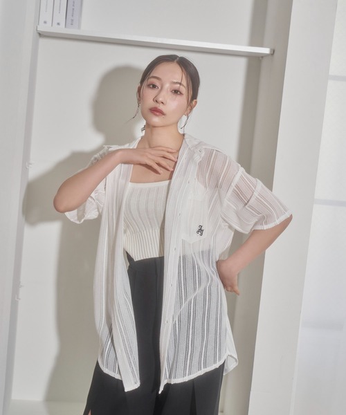 ANDGEEBEE(アンジービー)の「UNISEX レースポケットシャツ(シャツ/ブラウス・レディース・ブラック/ホワイト・X-LARGE)」の1枚目の写真