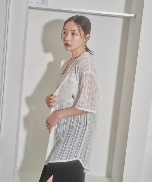 ANDGEEBEE(アンジービー)の「UNISEX レースポケットシャツ(シャツ/ブラウス・レディース・ブラック/ホワイト・X-LARGE)」の11枚目の写真