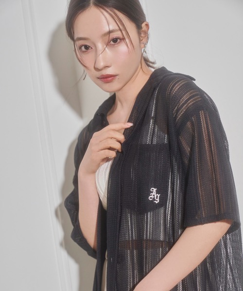 ANDGEEBEE(アンジービー)の「UNISEX レースポケットシャツ(シャツ/ブラウス・レディース・ブラック/ホワイト・X-LARGE)」の6枚目の写真