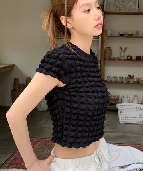 ｔｏｌｅｎｅ（トレネ）の「ぽこぽこポップコーンクロップド半袖T（Tシャツ/カットソー・レディース・ブラック/ホワイト・FREE）」の7枚目の写真