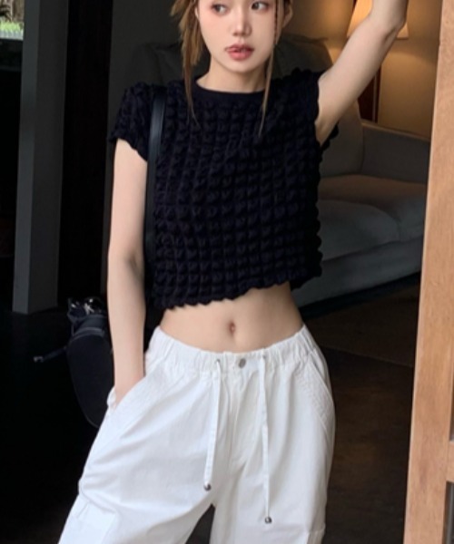 ｔｏｌｅｎｅ（トレネ）の「ぽこぽこポップコーンクロップド半袖T（Tシャツ/カットソー・レディース・ブラック/ホワイト・FREE）」の8枚目の写真