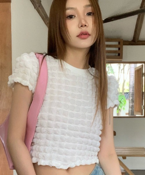 ｔｏｌｅｎｅ（トレネ）の「ぽこぽこポップコーンクロップド半袖T（Tシャツ/カットソー・レディース・ブラック/ホワイト・FREE）」の6枚目の写真