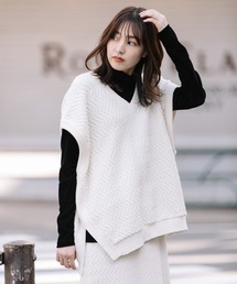 Munich | ヘリンボーンニットジャガードサイドスリットジレ(ニット/セーター)