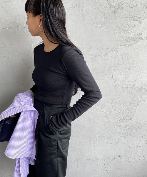 MILLER（ミラー）の「[MILLER/ミラー] 別注 クルーネックリブTシャツ（Tシャツ/カットソー・レディース・アイボリー/ブラック/ブラウン/ホワイト/イエロー/ネイビー・F）」の4枚目の写真