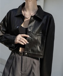 ▲SHORT FAKE LEATHER JACKET / ショート丈フェイクレザージャケット