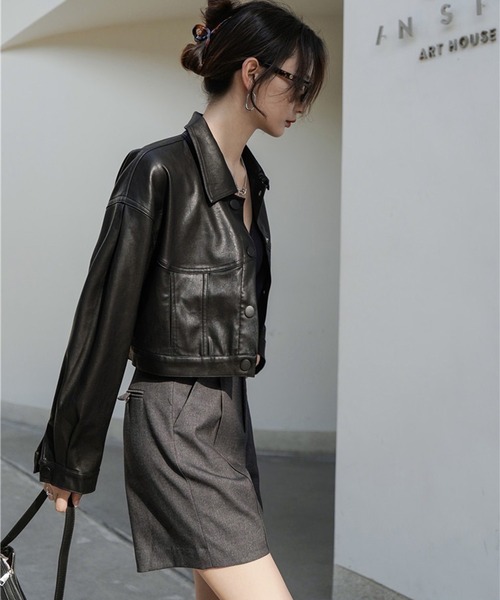 Chick(チック)の「▲SHORT FAKE LEATHER JACKET / ショート丈フェイクレザージャケット(ブルゾン・レディース・ブラック・S/M)」の8枚目の写真