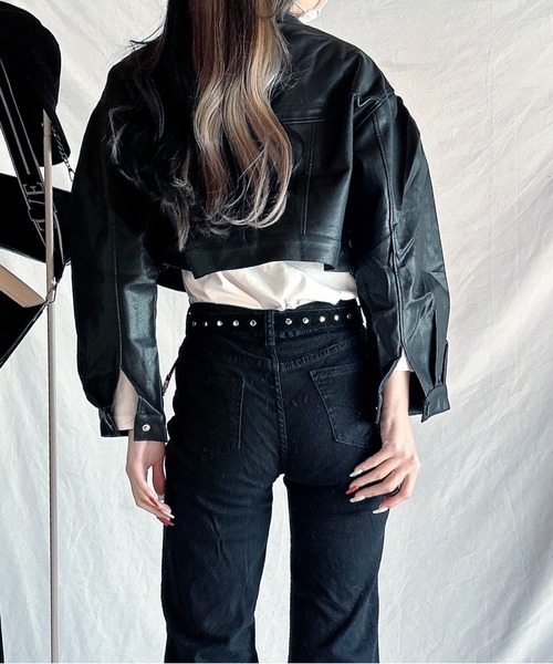 Chick(チック)の「▲SHORT FAKE LEATHER JACKET / ショート丈フェイクレザージャケット(ブルゾン・レディース・ブラック・S/M)」の16枚目の写真