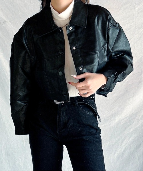 Chick(チック)の「▲SHORT FAKE LEATHER JACKET / ショート丈フェイクレザージャケット(ブルゾン・レディース・ブラック・S/M)」の13枚目の写真