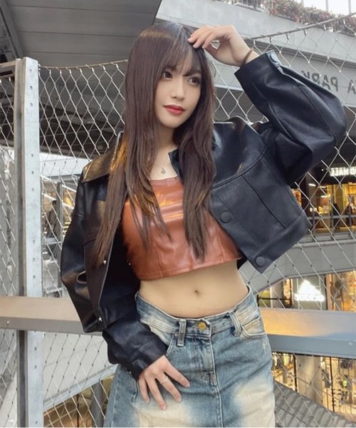 Chick(チック)の「▲SHORT FAKE LEATHER JACKET / ショート丈フェイクレザージャケット(ブルゾン・レディース・ブラック・S/M)」の19枚目の写真