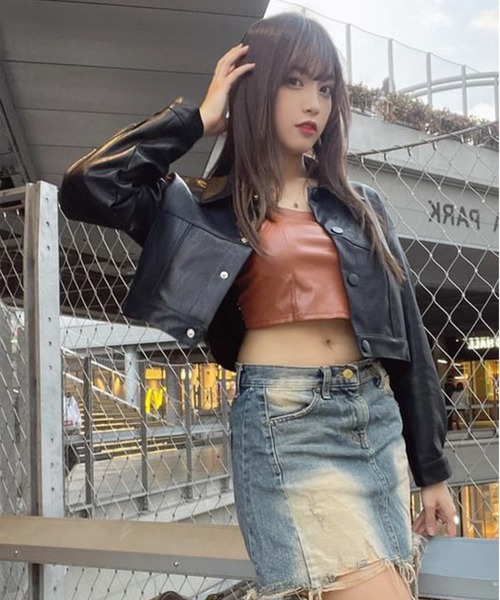 Chick(チック)の「▲SHORT FAKE LEATHER JACKET / ショート丈フェイクレザージャケット(ブルゾン・レディース・ブラック・S/M)」の21枚目の写真