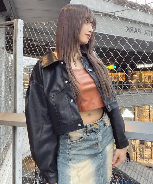 Chick(チック)の「▲SHORT FAKE LEATHER JACKET / ショート丈フェイクレザージャケット(ブルゾン・レディース・ブラック・S/M)」の20枚目の写真