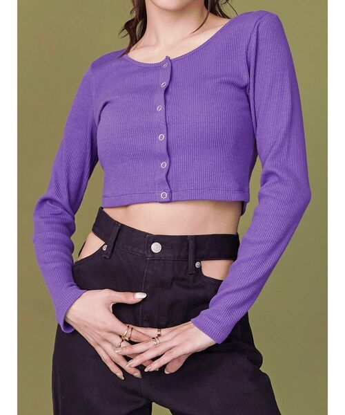 EVRIS（エヴリス）の「フロントボタンロングスリーブトップス（Tシャツ/カットソー・レディース・パープル/グレー/ホワイト/ブラック・FREE）」の4枚目の写真