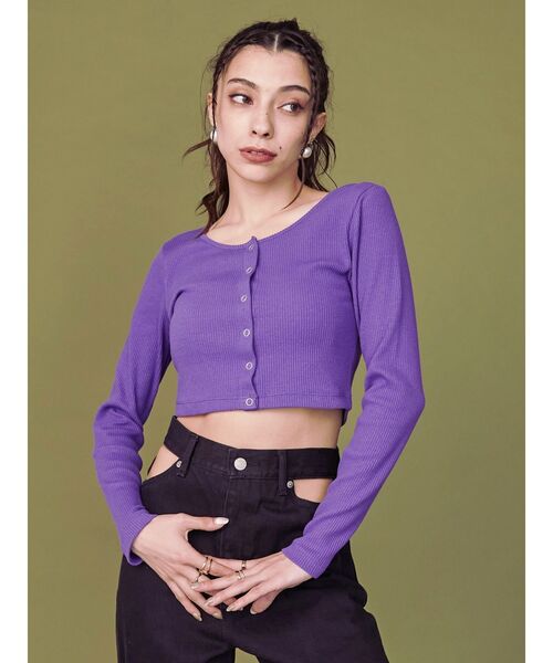 EVRIS（エヴリス）の「フロントボタンロングスリーブトップス（Tシャツ/カットソー・レディース・パープル/グレー/ホワイト/ブラック・FREE）」の5枚目の写真