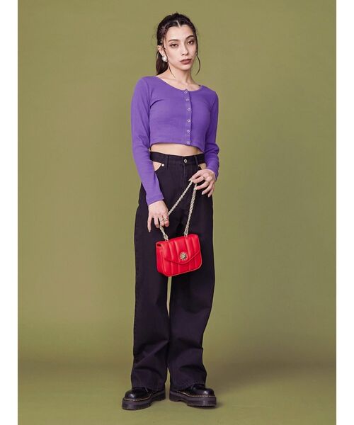 EVRIS（エヴリス）の「フロントボタンロングスリーブトップス（Tシャツ/カットソー・レディース・パープル/グレー/ホワイト/ブラック・FREE）」の7枚目の写真