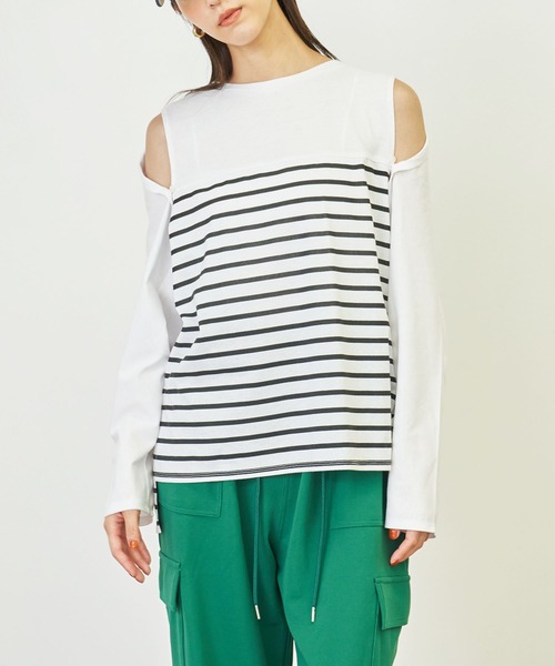 ANAP(アナップ)の「2WAYレイヤードボレロロングTシャツ(Tシャツ/カットソー・レディース・ピンク/ホワイト/ブラック/ホワイト×ブラック・FREE)」の3枚目の写真