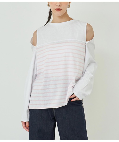ANAP(アナップ)の「2WAYレイヤードボレロロングTシャツ(Tシャツ/カットソー・レディース・ピンク/ホワイト/ブラック/ホワイト×ブラック・FREE)」の1枚目の写真
