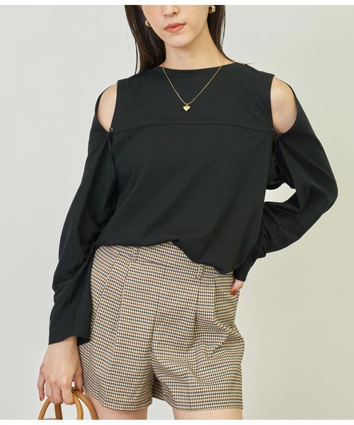 ANAP(アナップ)の「2WAYレイヤードボレロロングTシャツ(Tシャツ/カットソー・レディース・ピンク/ホワイト/ブラック/ホワイト×ブラック・FREE)」の4枚目の写真
