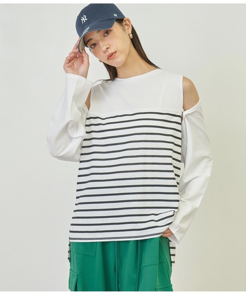 ANAP(アナップ)の「2WAYレイヤードボレロロングTシャツ(Tシャツ/カットソー・レディース・ピンク/ホワイト/ブラック/ホワイト×ブラック・FREE)」の6枚目の写真