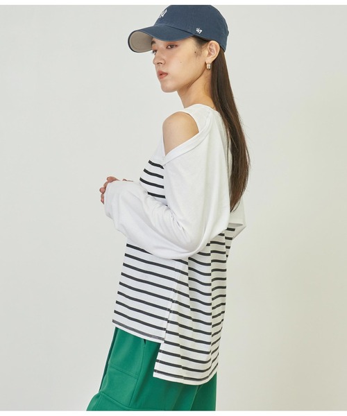 ANAP(アナップ)の「2WAYレイヤードボレロロングTシャツ(Tシャツ/カットソー・レディース・ピンク/ホワイト/ブラック/ホワイト×ブラック・FREE)」の7枚目の写真
