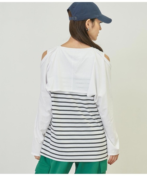 ANAP(アナップ)の「2WAYレイヤードボレロロングTシャツ(Tシャツ/カットソー・レディース・ピンク/ホワイト/ブラック/ホワイト×ブラック・FREE)」の8枚目の写真