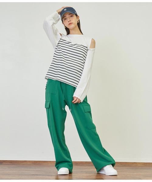 ANAP(アナップ)の「2WAYレイヤードボレロロングTシャツ(Tシャツ/カットソー・レディース・ピンク/ホワイト/ブラック/ホワイト×ブラック・FREE)」の9枚目の写真