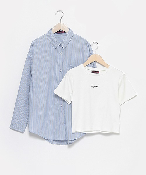 LOVETOXIC(ラブトキシック)の「ストライプシャツインナーSET(シャツ/ブラウス・キッズ・ピンク/ブラック/オフホワイト/ブルー・L/M/S)」の6枚目の写真