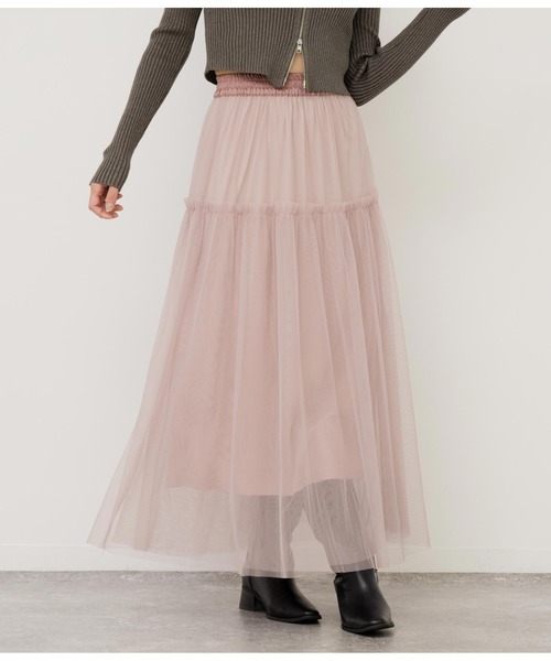 ANAP(アナップ)の「チュール切替スカート(スカート・レディース・ブラック/グレー/ピンクベージュ・FREE)」の3枚目の写真