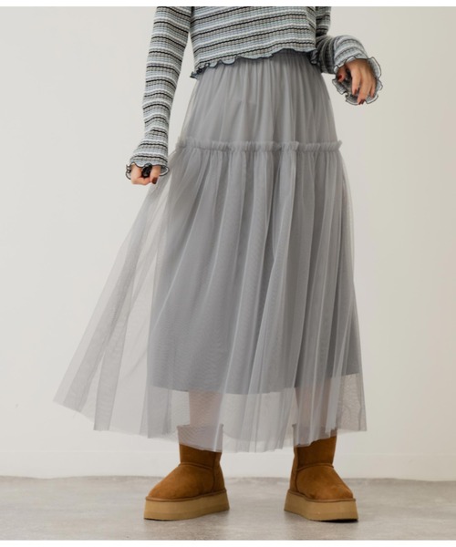 ANAP(アナップ)の「チュール切替スカート(スカート・レディース・ブラック/グレー/ピンクベージュ・FREE)」の1枚目の写真