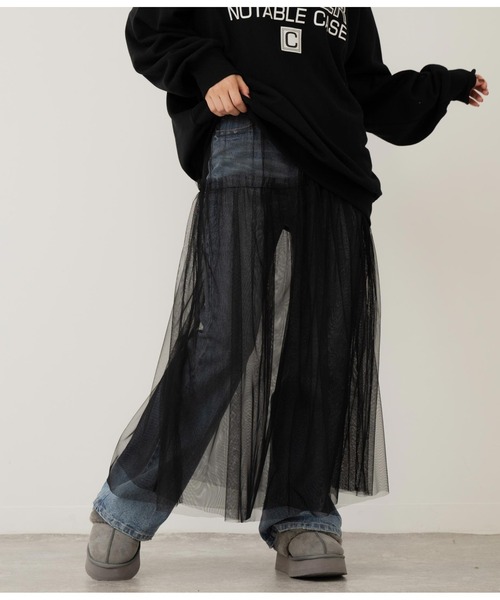 ANAP(アナップ)の「チュール切替スカート(スカート・レディース・ブラック/グレー/ピンクベージュ・FREE)」の2枚目の写真