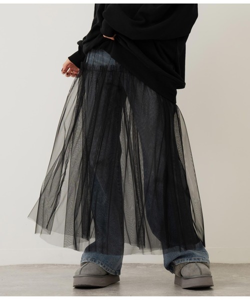 ANAP(アナップ)の「チュール切替スカート(スカート・レディース・ブラック/グレー/ピンクベージュ・FREE)」の4枚目の写真