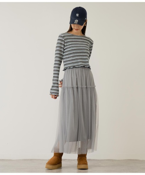 ANAP(アナップ)の「チュール切替スカート(スカート・レディース・ブラック/グレー/ピンクベージュ・FREE)」の12枚目の写真