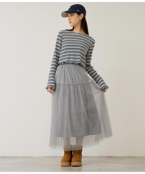 ANAP(アナップ)の「チュール切替スカート(スカート・レディース・ブラック/グレー/ピンクベージュ・FREE)」の14枚目の写真