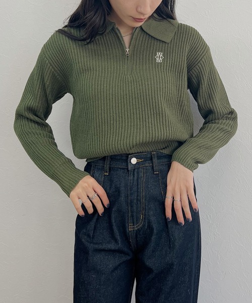 ISOOK(アイスー)の「【ISOOK / アイスー】ハーフジップロゴポロニット / セーター 刺繍 ZOZOTOWN限定(ニット/セーター・レディース・カーキ/アイボリー・FREE)」の2枚目の写真