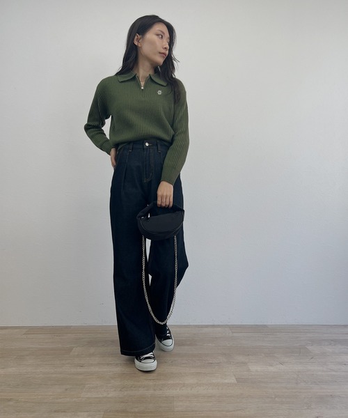 ISOOK(アイスー)の「【ISOOK / アイスー】ハーフジップロゴポロニット / セーター 刺繍 ZOZOTOWN限定(ニット/セーター・レディース・カーキ/アイボリー・FREE)」の3枚目の写真