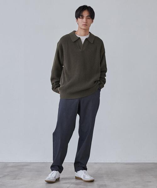 coen（コーエン）の「ルーズシルエットアゼ編みスキッパーニット（WEB限定カラー）（ニット/セーター・メンズ・ブラック/ダークグレー/モカ・S/M/L/XL）」の6枚目の写真