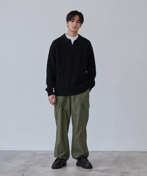 coen（コーエン）の「ルーズシルエットアゼ編みスキッパーニット（WEB限定カラー）（ニット/セーター・メンズ・ブラック/ダークグレー/モカ・S/M/L/XL）」の7枚目の写真