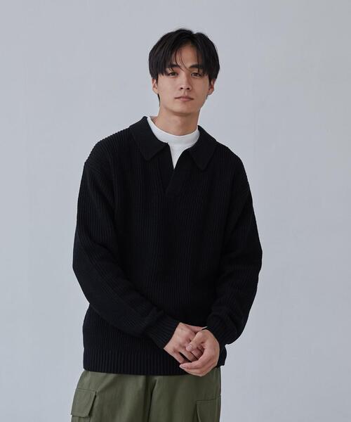 coen（コーエン）の「ルーズシルエットアゼ編みスキッパーニット（WEB限定カラー）（ニット/セーター・メンズ・ブラック/ダークグレー/モカ・S/M/L/XL）」の8枚目の写真