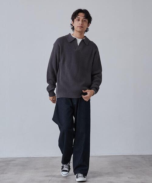 coen（コーエン）の「ルーズシルエットアゼ編みスキッパーニット（WEB限定カラー）（ニット/セーター・メンズ・ブラック/ダークグレー/モカ・S/M/L/XL）」の10枚目の写真