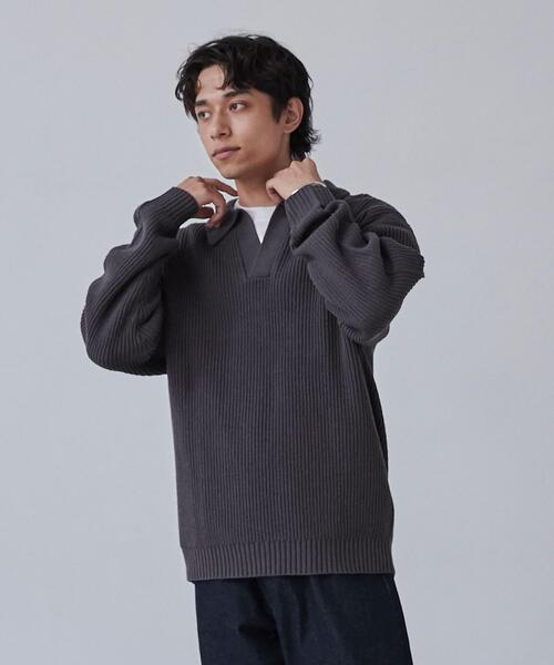 coen（コーエン）の「ルーズシルエットアゼ編みスキッパーニット（WEB限定カラー）（ニット/セーター・メンズ・ブラック/ダークグレー/モカ・S/M/L/XL）」の11枚目の写真